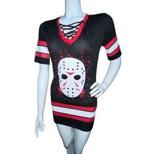 Womens Friday The 13th Jason Vorhees Jersey Shirt Mini Dress XS/TP Horror Hockey